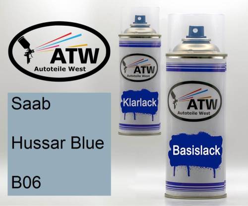 Saab, Hussar Blue, B06: 400ml Sprühdose + 400ml Klarlack - Set, von ATW Autoteile West.